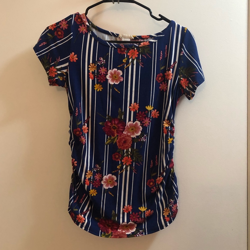 Floral and Stripe Maternity Shirt Size Small